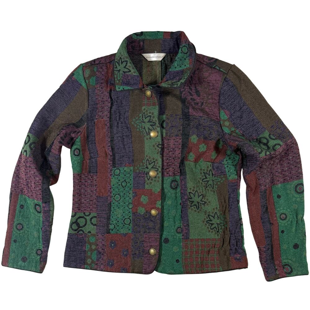 Christopher & Banks Women's Small Tapestry Jacket Multicolor Bronze Button Artsy